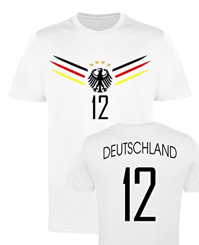 Comedy Shirts Deutschland EM WM 12 – Herren Trikot – Weiss/Schwarz-Rot-Gelb Gr. M