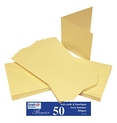 Craft UK W102 - Paquete de 50 tarjetas martilladas de 15,24 x 15,24 cm, color marfil
