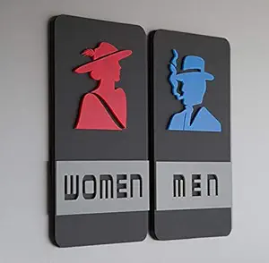 SIGNOOGLE Men Women Combo Acrylic Laminated 3mm Sign Board Plate Display for Toilet Restroom Dressing Room Office Hotel Restaurant Mall Bank Office House Multicolored (4 x 10 Inch) Pack of 2
