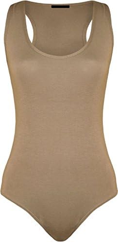 FashionClothing New Womens Long Sleeves Plain Off Shoulder Bardot Top Bodysuit Leotard Top (SM/UK 8-10, Mocha)