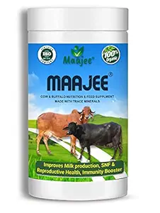 MAAJEE Cow and Buffalo and Cattle Feed Nutrition Supplement Minerals Mixture Improves Healthy Skin Radiant Coat Milk Yield, Fat & SNF Content Gain Weight (908gm)