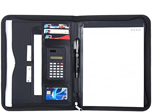 Lederleiter Europa PU Leather A4 Portfolio/Padfolio/Professional/Document Organizer with Calculator