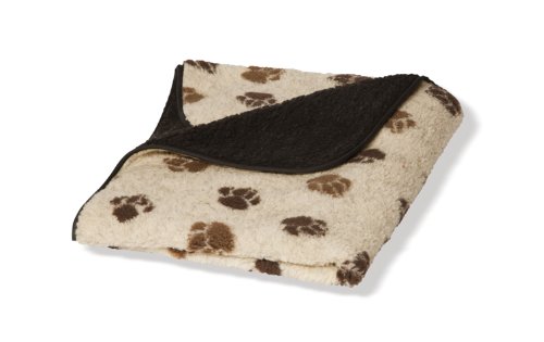 Danish Design Sherpa Fleece Beige Brown Paw Print Dog/Puppy Blanket Medium