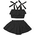 R LON Top & Skirt Kids Baby Girls Outfits Ruffle Off Shoulder Crop Tops + Bow-Knot Cotton Shorts Skirt Set Toddler Summer Clothes for Baby Girl Black