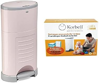 Korbell Nappy Disposal System Bundle - 16L Pink Bin and 16L Capacity Refill 3 Pack - 2 Items Supplied