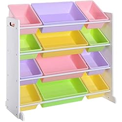 SONGMICS Meuble de Rangement Jouets Enfant, Organisateur de Jouets, Présentoir pour Salle de Jeux, avec 12 Boîtes Amovibles Plastique, Couleurs Pastel, Blanc, 86 x 26,5 x 78 cm GKR04KL