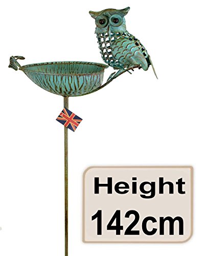 East2eden Verdigris Metal Owl Free Standing Bird Bath Birdbath