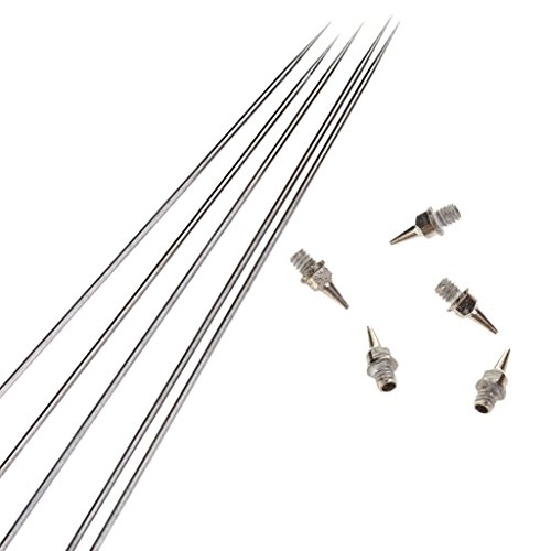 Gazechimp 5er/set 0,2 mm Airbrush Düse + 5x Edelstahl Nadel 0,2 mm für Airbrush Pistole - 2