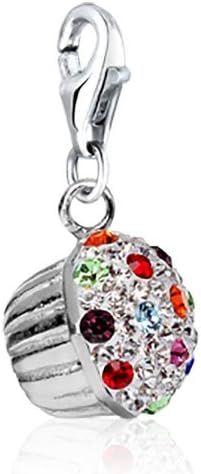 Cupcake Clip Charm .925 Sterling Silver clip on Charm for Charm Bracelets with Swarovski Crystal Elements