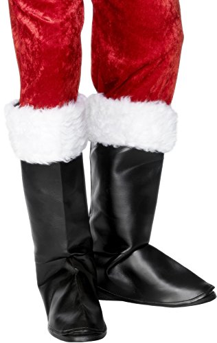 Smiffys Santa Boot Covers, Black with Fur, Christmas Fancy Dress Accessory, Santa Dress Up Accessories Halloween