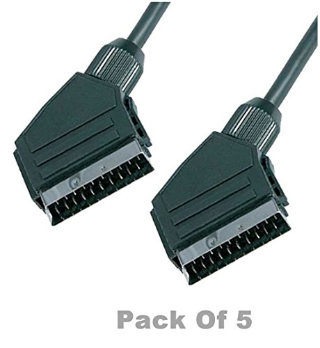 X5 - cable euroconector - 1,5 m - totalmente cableado - Cable de alta calidad, 21 pines macho enchufe a enchufe - Pack de 5