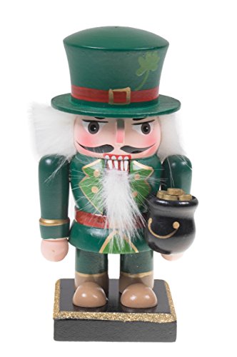Clever Creations - Cascanueces rechoncho de Navidad Coleccionable - Ideal para mesas y estanterías - 100% Madera - Duende Leprechaun irlandés con Traje Verde y caldero de Oro - 16,5 cm