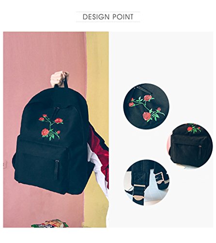 M  dchen Leinwand Rucksack Hansee Fashion Preppy Rose Stickerei Schule Taschen Campus Canvas Student Rucksack  black 