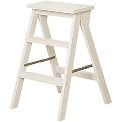 Escalera de mano Escalera de madera de 2 peldaños Escalera plegable Taburete ligero de la biblioteca de su hogar (color : Blanco)