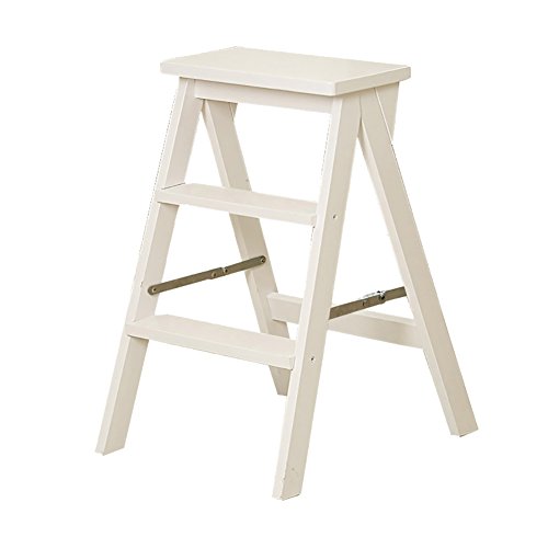 Escalera de mano Escalera de madera de 2 peldaños Escalera plegable Taburete ligero de la biblioteca de su hogar (color : Blanco)