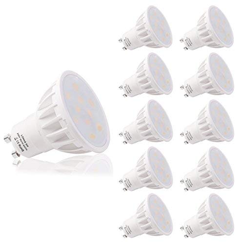 LOHAS No-Regulable 6Watt GU10 LED Bombillas, Equivalente a 50Watt Lámpara Incandescente, Blanco Frio 6500K, 500lm, 120 ° ángulo de haz, Ultra Brillante LED Bombillas, Paquete de 10 Unidades