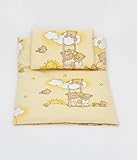 Pram, cot BABY BEDDING SET, duvet approx. 70x50cm + pillow, nursery, toddler (pattern: bears in heaven_yellow)