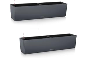 Lechuza Set of 2 BALCONERA Color 80 Self Watering Planter Plastic Indoor and Outdoor Flower Plant Pot and Window Box with Drainage Hole H19 L80 W19 cm Slate