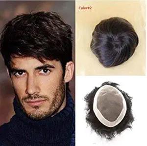 PRIME Human Hair Original Hair Toupee Patches Systems Wigs For Men 100% Natural Human Hair Normal Monofilament Hair Wigs (7X5 inch) (Dark Brown)
