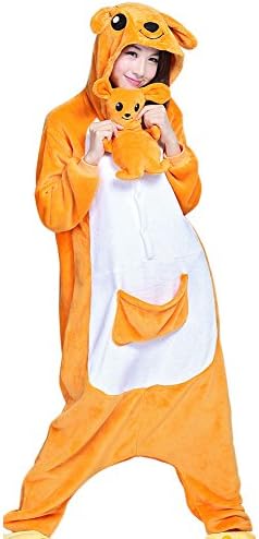 Itopfoxeu Unisex Adult Animal Pajamas - Kangaroo One Piece Plush Cosplay Onsies Sleepwear(Plush Toy Included) L