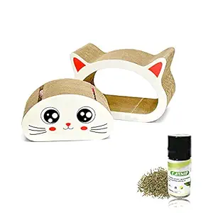 Emily Pets Cat Scratcher Cardboard 2 in 1 Reversible Scratching Pad Recyclable Corrugated Scratch Toy with Cat-Head Shape Cat Scratch Lounge for Furniture Protection (Multicolor)