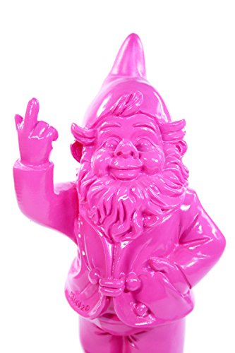Gartenzwerg, Deko-Figur frecher Gartenzwerg zeigt Stinkefinger aus Kunstharz für Garten und Haus, pink – ca. 6 cm x 4 cm x 10 cm - 4