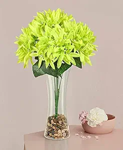 TIED RIBBONS Artificial Flower and Decorative Glass Vase with Pebbles for Side Corners, Center Table, Home Decor, Living Room, Dining Room, Bedroom, Wall Shelf and Gifts (Light Green)