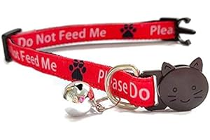 Worded Cat Collars with Bell – Please Do Not Feed Me, I Am Microchipped | Safe Quick Release Breakaway Buckle | Zacal Cat Collars (RED, 1. Please Do Not Feed Me)