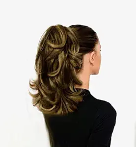 Alizz Small Claw Ponytail Extension For Women, Golden and brown 13 inch Synthetic Wavy Step cut hair style Curly Ponytail Long Choti Punjabi Parandi /Braid Hair Accessories For Women/Girl