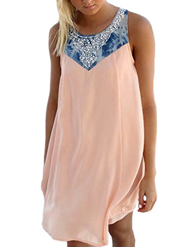 Damen Sommerkleid A-Linie Kurz Ärmellos Elegant Strandkleider Kleid Rock Partykleid Cocktaikleid - 3