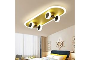 LONCHAN LED Skateboard Deckenleuchte Goldene Kinderzimmer Cartoon Deckenlampe Junge Mädchen Deckenbeleuchtung Modern 32W Acryl Kronleuchter Schlafzimmer Wohnzimmer Kindergarten Beleuchtung Deckenlicht,3000k…