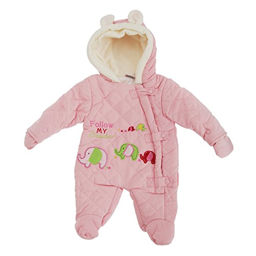 Baby Boys/Girls Elephant Follow My Leader All In One Hooded Winter Snowsuit (0-3 Months) (Pink)