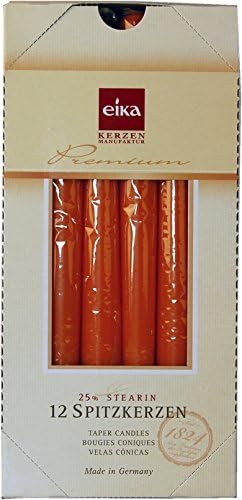 Eika 72105231 pointed candle with 25% Stearin Pack of 12 / 25 x 2.5 cm orange