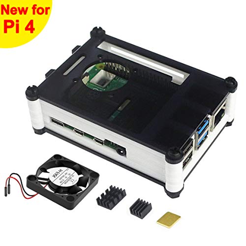 Jun_Electronic - Carcasa con Ventilador para Raspberry Pi 4 Modelo B, para Raspberry Pi 4B con disipador de Calor