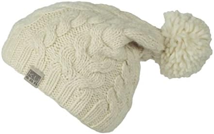 100% Wool Cable Knit Bobble Beanie hat (PK1128/KU1501) (Mens/Ladies/Unisex) (Off-White)