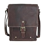 Material: Rindleder Vintage Messenger Bag aus geöltem Leder für Damen und Herren. Perfekt für Tablets bis 10 zoll, Farbe:Dark Muskat