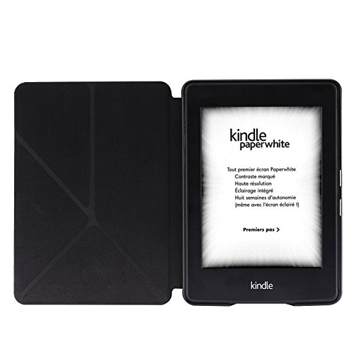 MoKo Kindle Paperwhite Hülle – Kunstleder Origami Ständer Schutzhülle Smart Cover mit Auto Sleep / Wake für Alle Kindle Paperwhite (2016 / 2015 / 2013 / 2012 Modell mit 6 Zoll Display), Schwarz - 3