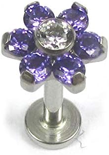 16G G23 Titanium Internal Threaded Tragus Helix Earring With Prong Setting Flower CZ Labret Studs