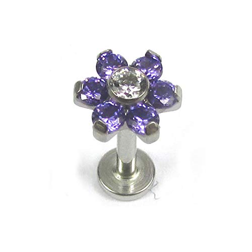16G G23 Titanium Internal Threaded Tragus Helix Earring With Prong Setting Flower CZ Labret Studs