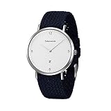 Zeitenwende minimalistische Herren-Uhr Männer Quarz Uhrwerk mit stufenlos einstellbarem Blauen Perlon-Armband und Schweizer Uhrwerk
