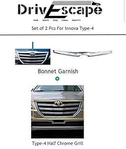 DrivEscape Front Grill and Bonnet Chrome Trim/Munch/Garnish for Toyota Innova Type-4 (Set of 2 Pcs)