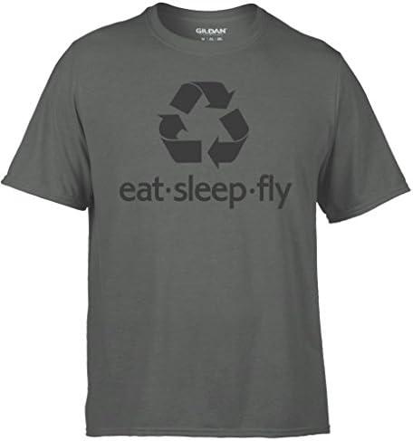 eat sleep fly - PILOT PLANES Recycle design - Mens Grey/Charcoal Tee Gift Present Idea (X-Large, Charcoal)