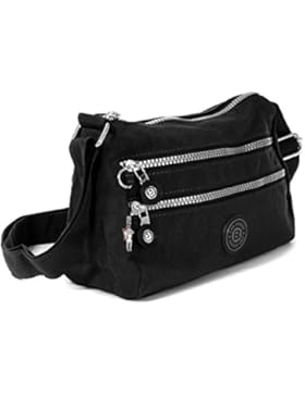 Umhängetasche schwarz Nylon Damen Crossover Schultertasche Bag Street OTJ229S