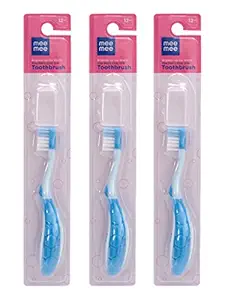Mee Mee Easy Grip Baby Toothbrush, Blue, Pack of 3