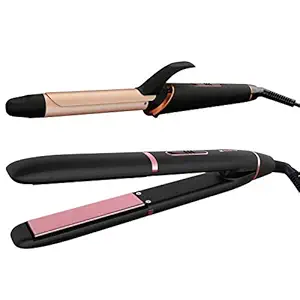 Havells HC4055 Hair Straightener and Curler Combo, Straightens and Curls, Suitable for All Hair Types and Chrome (Black)