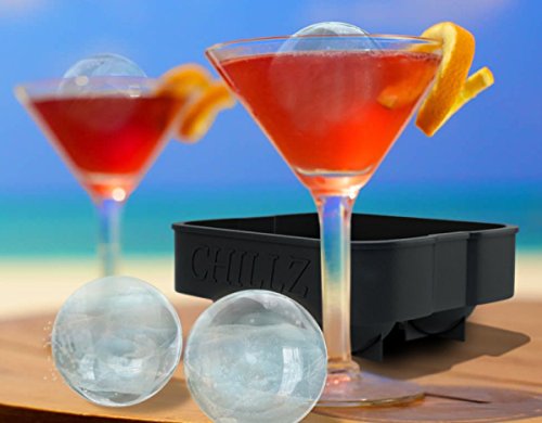 Rund Eiswürfelform, Kugeldesign, Silikon, 4 x 4,5 cm Eisball, für Whiskey, Highball, Cocktail oder Likör, Silikon, Chillz Classic - 6