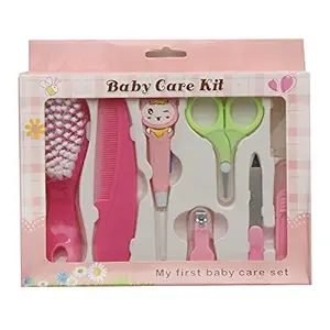 Koochie-Koo Set of 8 Cute Plastic Portable Baby Care Kit Nursery Kids Healthcare and Grooming Set Manicure and Pedicure Accessories for New Born Babies Toddler Kids (Pack of 8, Pink)
