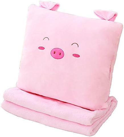 40cm Soft Pink Pig Throw Pillow Square Hand Warmer Pillow Toy + Coral Velvet Blanket
