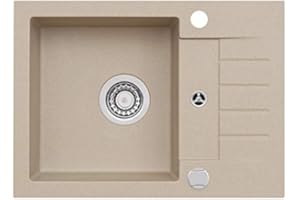 VBChome Fregadero beige 58 x 42 cm Granito Individual Fregadero empotrado reversible compuesto fregadero + sifón lavabo