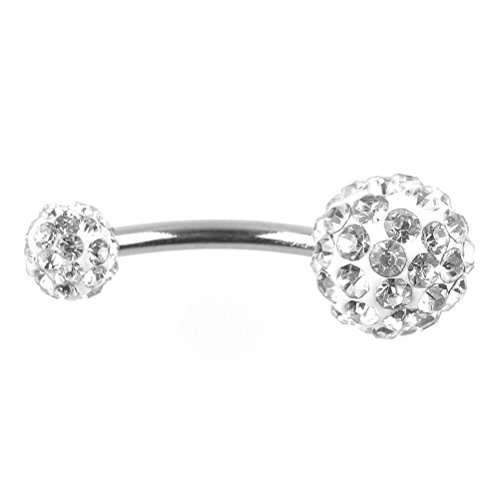 Tinksky Stainless Steel Crystal Rhinestone Women Belly Navel Ring Dangle Bar Stud (White+Silver)